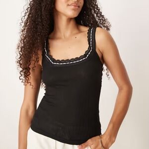 NEW Free People Only You Ribbon Detail Tank Top Black Size XL